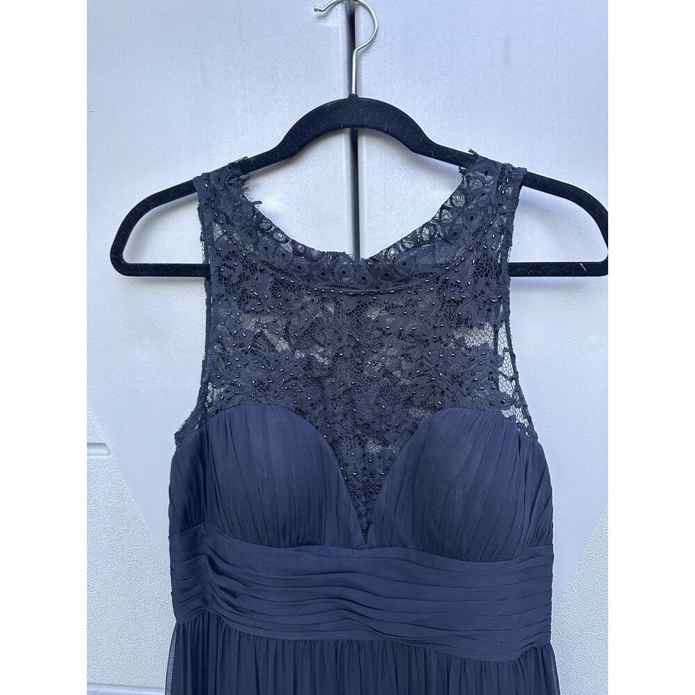 Aidan Mattox Black Illusion Neckline Lace & Silk Chiffon Gown Sz 6 Party Formal - Picture 16 of 16